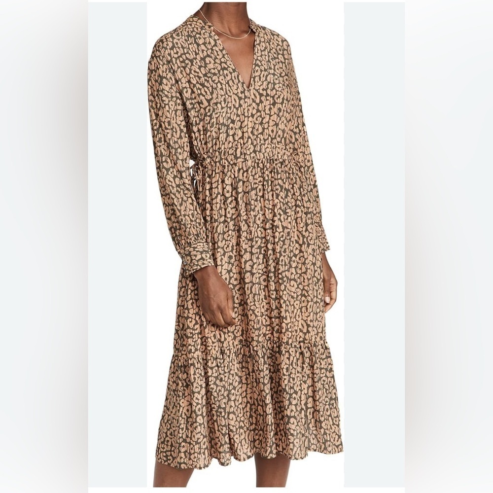 Rails Maple Batik Cheetah Print Flowy Midi Long Sleeve Dress Sz small​​​​